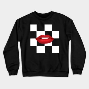 Red Lips on White Checkerboard Crewneck Sweatshirt